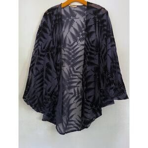 Anthropologie Floreat Velvet Fern Kimono Navy Blue Sheer Dolman Sleeve Boho OS